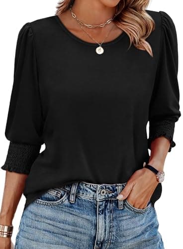 XIEERDUO Womens Tops Dressy Casual 3/4 Sleeve T Shirts for Women Black Tops for Women L - Image 1
