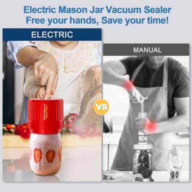 LOVE MOMENT Electric Mason Jar Vacuum Sealer Kit for Wide Mouth and Regular Mouth Mason Jar - Red - Image 2
