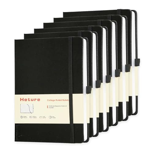 Heture Hardcover Notebooks, 6 Packs A5 Lined Journals Notebook for Writing 160 Pages, 8.2 x 5.5 inch, Black Classic Ruled Notebooks for College/Work/Travel (Black-6 Pack) - Image 1