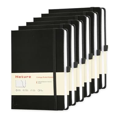 Heture Hardcover Notebooks, 6 Packs A5 Lined Journals Notebook for Writing 160 Pages, 8.2 x 5.5 inch, Black Classic Ruled Notebooks for College/Work/Travel (Black-6 Pack) - Image 1