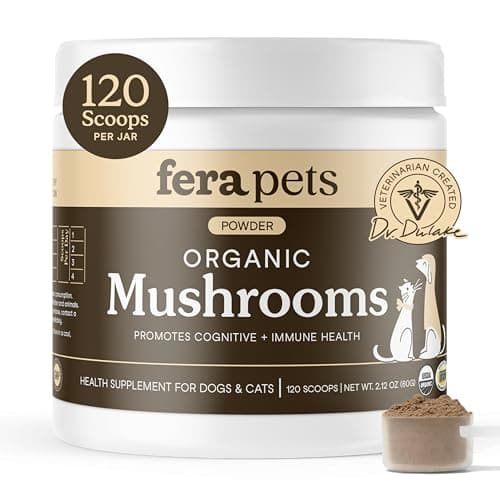 Fera Pets Mushroom Supplement for Dogs & Cats with Turkey Tail - USDA Organic - Cognitive and Immune Support - Enhances Liver Function - Supports a Healthy Gut - Powder - 120 Scoops - Image 1