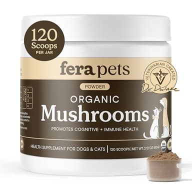 Fera Pets Mushroom Supplement for Dogs & Cats with Turkey Tail - USDA Organic - Cognitive and Immune Support - Enhances Liver Function - Supports a Healthy Gut - Powder - 120 Scoops - Image 1