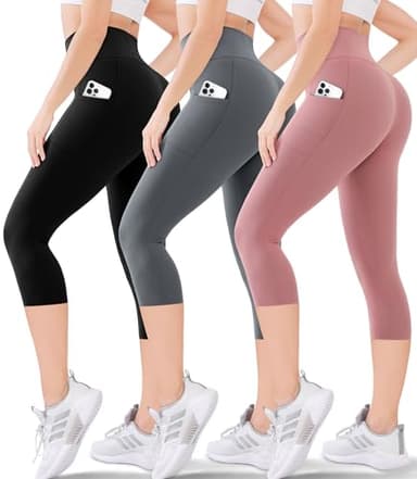 Blisset Women's High Waisted Capris with Pockets, Tummy Control Non See Through Workout Athletic Running Yoga Capri Leggings - Image 1
