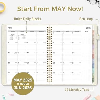SUNEE 2025-2026 Weekly & Monthly Planner 9"x11.2" - 12 Month (July 2025 - June 2026), Linen Cover Planner Academic Year Calendar, Pocket, Notes, Monthly Tab, Beige - Image 2
