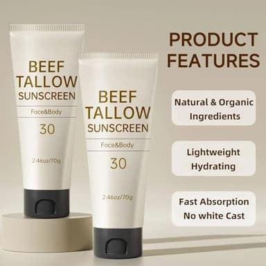 Tallow Sunscreen, Beef Tallow for Skin, Beef Tallow Sunscreen, Unscented Grass-Fed Beef Tallow Natural Moisturizing Cream for All Skin Type Deep Hydration Non Greasy Anti White Cast - Image 4