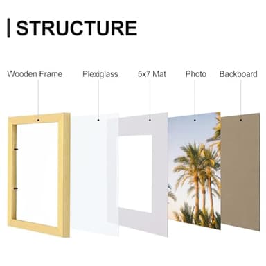 Vittanly 8x10 Picture Frames Set of 9, Shatter Resistant Plexiglass, Display 5x7 Pictures with Mat or 8x10 without Mat, Photo Frames for Wall or Tabletop, Engineered Wood, Gold - Image 4