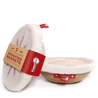 KneadAce Cotton Rope Banneton Bread Proofing Basket Set, 2 x Round Bread Basket with Liners & Covers for Artisan Bread Baking, Sourdough Bread Baking Supplies - Image 1