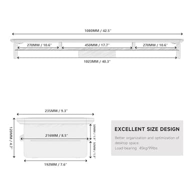 Fenge Acrylic Monitor Stand Riser, 42.5 Inches Dual Monitor Stand with Metal Storage, 2 Tier Acrylic Computer Riser for Desk, Clear Laptop Stand for PC, Laptop, Printer, TV, White - Image 6