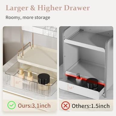Delamu 2-Tier Bathroom Countertop Organizer with Drawer, Large Capacity Makeup Skincare Organizer Multi-Compartment Vanity Storage for Cosmetics Toiletries, Easy to Assemble, Stylish Design, Colorless - Image 2