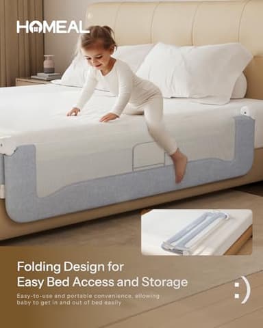 HOMEAL Bed Rail for Toddlers, 59in Foldable Toddler Bed Rails with U-Shape Base, Baby Bed Rail Guard for Twin Size, Full Size, Queen Size, King Size Beds, Toddler Bed Rail Guard, Grey - Image 4