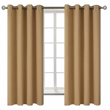 BGment Blackout Curtains for Living Room - Grommet Thermal Insulated Room Darkening Curtains for Bedroom, 2 Panels of 52 x 63 Inch, Khaki - Image 1