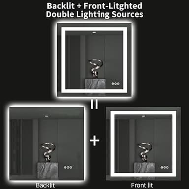 LOAAO 40"X38" LED Bathroom Mirror with Lights, Anti-Fog, Dimmable, Backlit + Front Lit, Lighted Bathroom Vanity Mirror for Wall, Memory Function, Tempered Glass, ETL Listed - Image 5