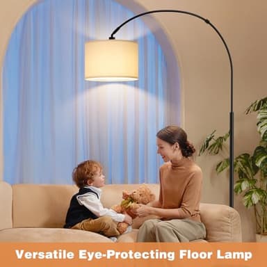 Ambimall Dimmable Arc Floor Lamp with Remote, Color Temperatures and Brightness Adjustable, Arched Floor Lamp with Rotating Head, Over Couch Arched Reading Light for Living Room (Deep Beige and Black) - Image 7