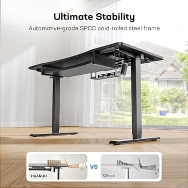 HUANUO Electric Standing Desk with Large Keyboard Tray(26.7"), Adjustable Height Stand Up Desk for Home Office, 4 Memory Height Settings, 2 Headphone Hooks, Computer Workstation 48" x 24", Black - Image 7