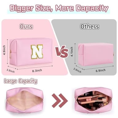 TOPEAST Initial Makeup Bag, Birthday Gifts for 4 5 6 7 8 9 10 11 12 Year Old Girls, Personalized Preppy Cosmetic Bag | Leather Toiletry Bag | Gifts for Teen Girls Kids (Pink E) - Image 2