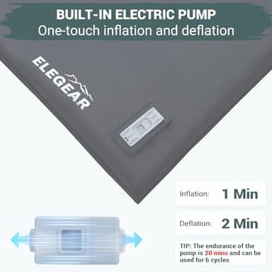 Elegear Self Inflating Sleeping Pad, Built-in Electric Pump 3.1" Ultra-Thick Memory Foam Camping Mattress Pad with Pillow Double Sleeping Pad for Camping R-Value 9.5 Foam Camp Pad for Car/Traveling - Image 3