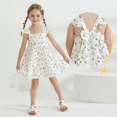 DeeFant Toddler Girl Dress 3-4T Girls Dress Summer Toddler Beach Dresses Fly Sleeveless Casual Floral Toddler Sundress - Image 4