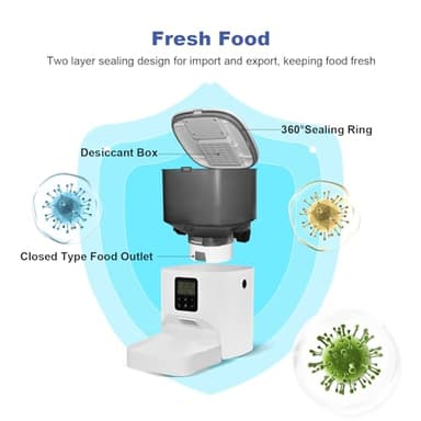 Automatic Cat Feeder, 4L Cat Food Dispenser with 10s Voice Recorder, Pet Feeder up to 8 Meals per Day, Timed Dog Feeder with Dry Food Sealed Ring (White, 4L-Basic) - Image 3