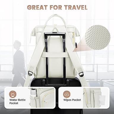 LOVEVOOK Leather Laptop Backpack for Women 15.6 inch,Travel Backpack Purse Nurse Teacher Backpacks Computer Laptop Bag,Professional College Business Work Carry On Backpack with USB Port,Beige White - Image 5