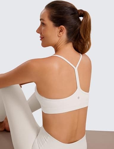 CRZ YOGA Butterluxe Womens Y Back Sports Bra - Padded Racerback Low Impact Spaghetti Thin Strap Workout Yoga Top Milky White (Bone) Medium - Image 3