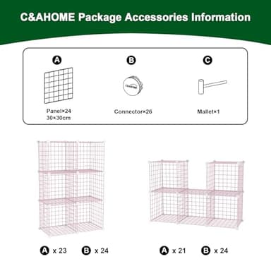 C&AHOME Wire Cube Storage, 6 - Cube Organizer Metal C Grids, Modular Shelves Units, Closet Organizer, Ideal for Home, Office, Living Room, 36.6”L x 12.4”W 36.6”H, Pink UWCS3006P - Image 7