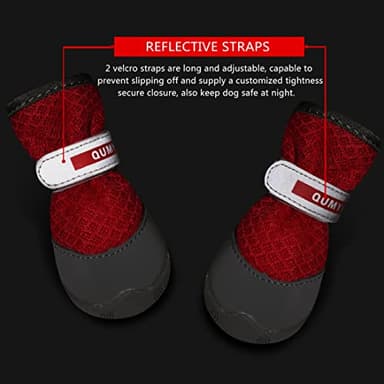 QUMY 2PCS Small Dog Shoes for Hot Pavement Summer Puppy Dog Booties with Reflective Strip Soft Comfortable Skid-Resistant Rubber Sole Red Size 4 - Image 5