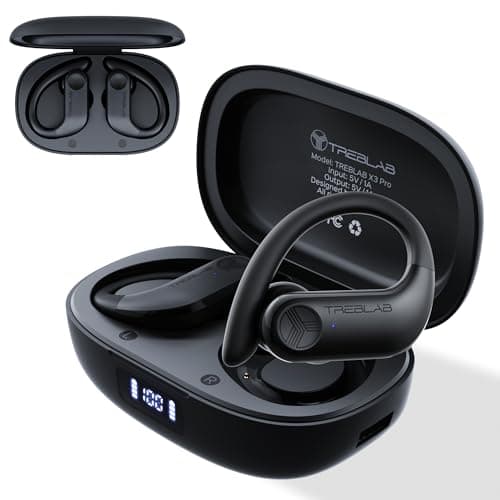 TREBLAB X3 Pro - Workout True Wireless Earbuds, Comfortable Earhooks, Bluetooth 5.3, Punchy Bass, Noise Isolation, 145H Playtime, IPX5 Waterproof, Sweatproof, 2 Mics for Calls, Sport Bluetooth Earbuds - Image 1