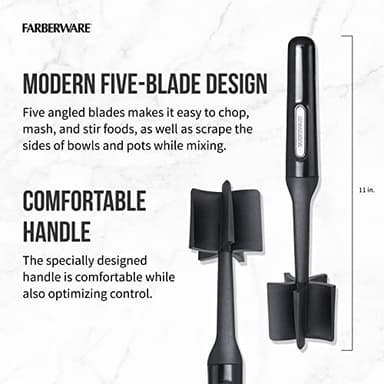 FARBERWARE Nylon Meat and Potato Masher – 5-Blade Ground Meat Chopper, Heat-Resistant to 450°F, Safe for Nonstick Cookware, Ergonomic Handle, 10-Inch, Dishwasher-Safe, Black - Image 4