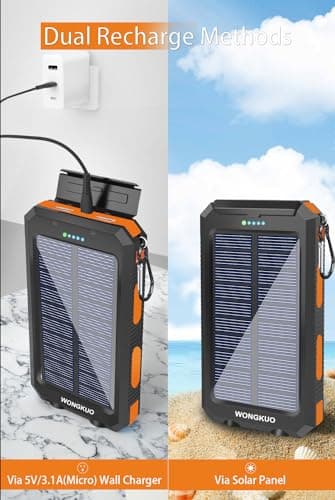 WONGKUO Solar Charger Power Bank - 𝟮𝟬𝟮𝟰 𝙐𝙥𝙜𝙧𝙖𝙙𝙚 36800mAh Solar Phone Charger, QC3.0 Fast Charger with LED Flashlight, IP65 Waterproof Portable Power Bank for Outdoor Activities - Image 4