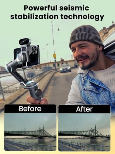 AOCHUAN XE AI Version,Gimbal Stabilizer for Smartphone,NO APP AI Tracking, Gesture Control,360°Inception Gimbal with TikTok YouTube,3-Axis Foldable Handheld Tripod for iPhone& Android,Black - Image 4