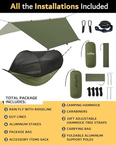 Sunyear Camping Hammock with Net & Rain Fly - Double & Single Hammock with House-Like Net- Easy Setup & Pack, Lightweight & Portable, Perfect for Hiking, Backpacking, Outdoor Sleeping - Image 7