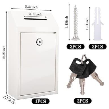 Metal Donation Box with Lock Ballot Box Drop Box with Lock Suggestion Box with Slot and Locks Metal Locks Boxs Comment Box Voting Box Key Drop Box for Home Office(White,10.24 x 5.71 x 2.95 Inch) - Image 3