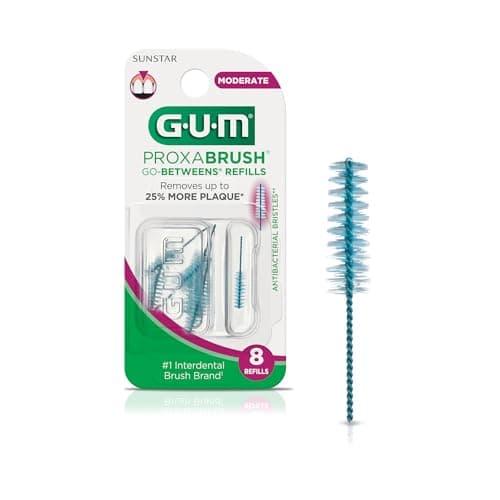 GUM Proxabrush Go-Betweens Refills - Moderate - Compatible with GUM Permanent Handle - Reusable Interdental Brushes - Soft Bristled Dental Picks, 8 Count - Image 1
