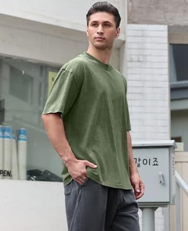 3 Pcs Oversized Heavy Cotton Summer T-Shirts Vintage Unisex Short Sleeves Casual Loose Basic Tops(Beige+Coffee+Grey L) - Image 4