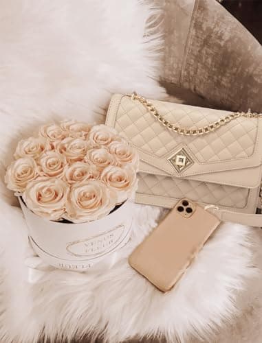 LOVEVOOK Shoulder Bag for Women Quilted Crossbody Purse,Leather Chain Bag for Gift Classic Satchel Handbag Nude - Image 6