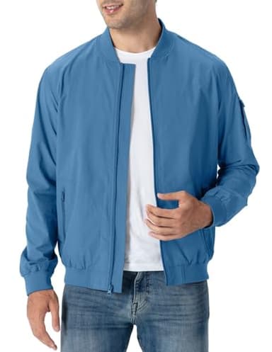 Rdruko Men's Lightweight Bomber Jacket Windproof Casual Fashion Windbreaker Jacket(Denim Blue, US 4XL) - Image 3