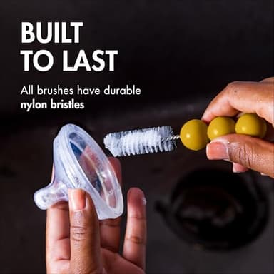 Boon Mod Baby Bottle Brushes - Includes Bottle Cleaner Brush, Straw Cleaner Brush, Nipple Brush and Detail Brush for Baby Bottles - Baby Bottle and Straw Brush Cleaning Set - Deco - 4 Count - Image 6