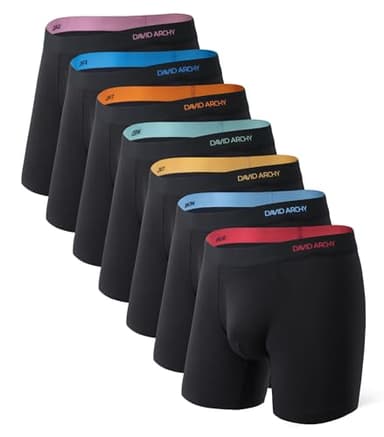 DAVID ARCHY Mens Underwear Rayon made from Bamboo 7-Pack, Wicking-Moisture & Cool Boxer Briefs with Support Pouch, Breathable Soft Stretch boxers for men with Fly (L, Black - 6.5'') - Image 1