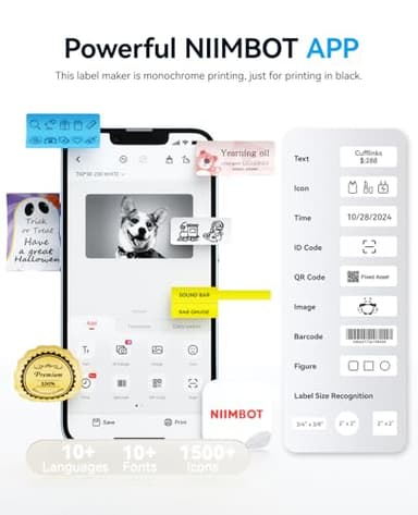 NIIMBOT B1 Label Maker Machine with Tape, Label Printer with 3 Rolls Stickers, 50x30mm/50x80mm White Label /50x50 Round Paper for Office Supplies, Home, Business - Image 5
