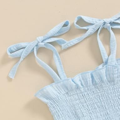 VISGOGO Infant Baby Toddler Girls Clothes Solid Color Sleeveless Camisole Linen Pants Set Baby Summer Outfits (Blue, 12-18 Months) - Image 5