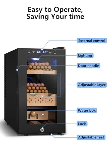 RLPI Electric Cooler Cabinet, Desktop Refrigerator with Professional Temperature and Humidity Digit Control System 25L 200 Counts Spanish Wood Shelves for Home Office Gift - Image 5