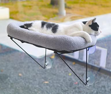 Zakkart Cat Window Perch - 100% Metal Supported from Below - Comes with Warm Spacious Pet Bed - Cat Window Hammock for Large Cats & Kittens - for Sunbathing, Napping & Overlooking (Grey) - Image 5
