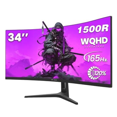 CRUA 34 Inch Curved Gaming Monitor, 21:9 WQHD 3440x1440 165Hz/144Hz 1500R Ultrawide Computer Monitor Support Freesync, PIP/PBP, 120% sRGB, HDMI 2.0 & DP 1.4, Wall Mountable/Tilt Adjustable-Black - Image 1