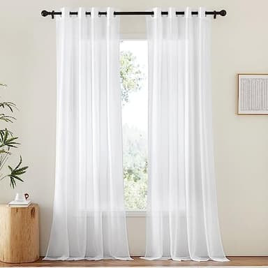 NICETOWN White Sheer Curtains & Drapes 96 inches Long for Living Room - Grommet Top Solid Lightweight & Airy Gauzy Window Treatments with Light Filtering for Bedroom, 2 Panels, W54 x L96 - Image 1