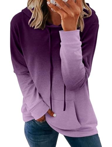 onlypuff Hoodies for Women Tie Dye Hooded Sweatshirts Trendy Teen Girls Fashion Fall Tunic Tops Dressy Shirt Purple XXL - Image 1