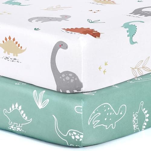 BROLEX Baby Fitted Crib Sheets: Kid Crib Sheets - Set of 2 for Toddler Standard Size Crib Mattress for Boys and Girls - Jersey Knit Crib Bed Sheets Cute Dinosaurs - Image 1