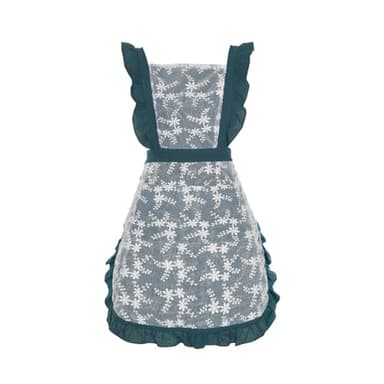 Pinknoke Vintage Pinafore Apron Dress for Women with Pockets Cute Floral Chef Aprons for Kitchen Cooking Baking Gardening (Ocean Blue) - Image 1