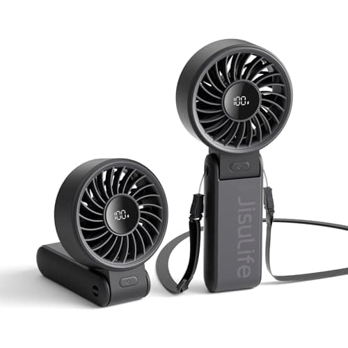 JISULIFE Handheld Fan Life7 – Ultimate Flexibility: High-Power Motor, LED Display, 19.5 Hrs Cooling, 5000mAh Rechargeable, 5-Speed, Foldable Design, 3-IN-1 Portable Fan for Travel Cruise Beach(Black) - Image 1