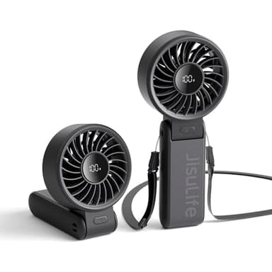 JISULIFE Handheld Fan Life7 – Ultimate Flexibility: High-Power Motor, LED Display, 19.5 Hrs Cooling, 5000mAh Rechargeable, 5-Speed, Foldable Design, 3-IN-1 Portable Fan for Travel Cruise Beach(Black) - Image 1
