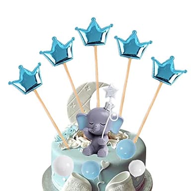 Newmemo Elephant Cake Toppers Balls Cake Decorations with Mini Elephant Blue Crown Cake Picks for Boy Girl Baby Shower Birthday Party Decorations - Image 5
